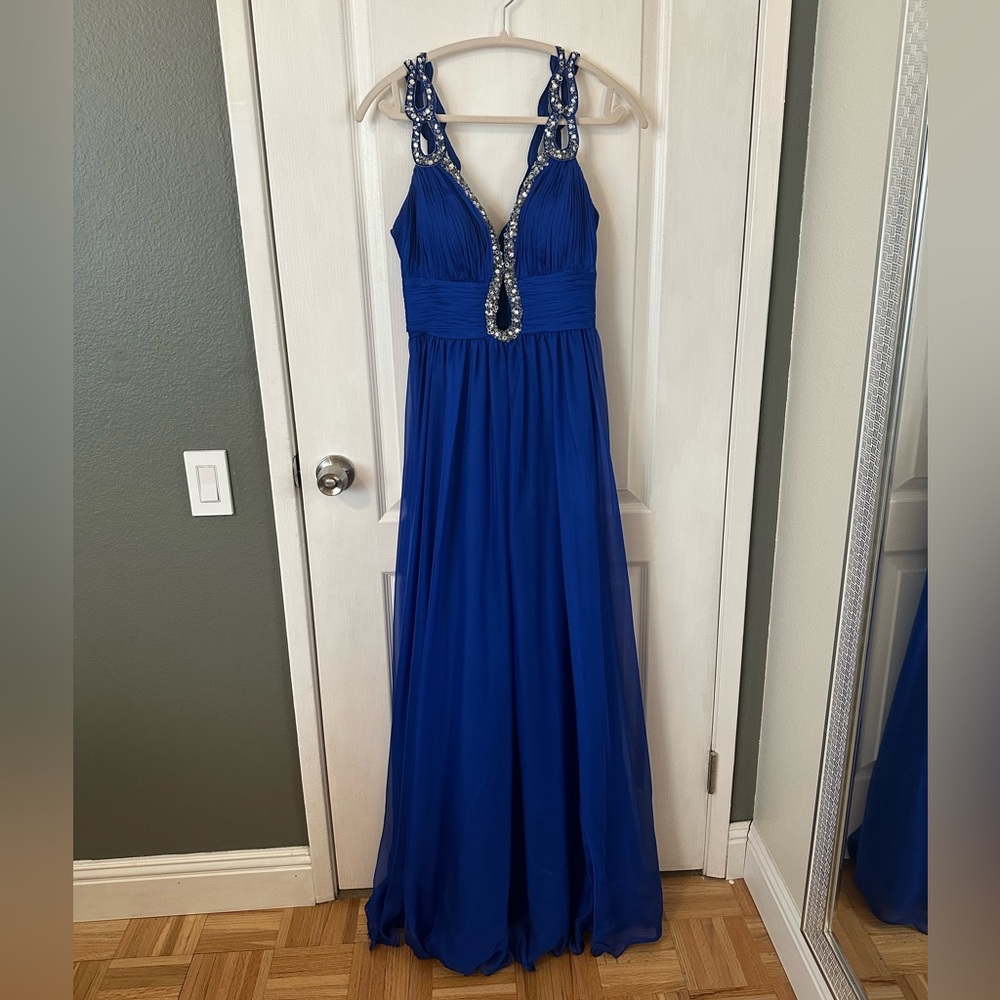 Nina Canacci Royal Blue Rhinestone Formal Gown - Size 6 - Excellent Condition